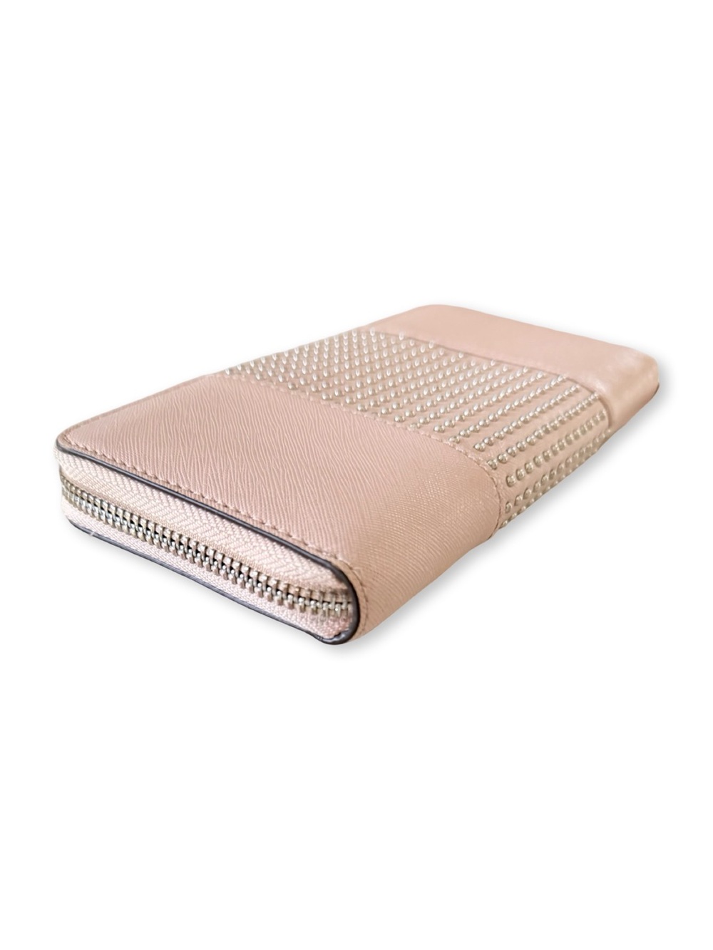 Michael Kors Pink Saffiano Leather Micro Stud Zip Around Continental Wallet - Picture 3 of 7